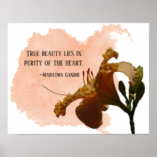Pastel Peach Daylily True Beauty Gandhi Quote Poster