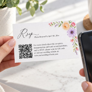 Pastel Peach Floral QR Code Wedding RSVP Card