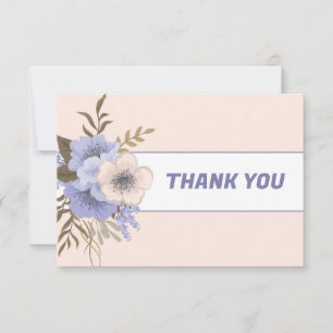Pastel Peach Floral Violet Five Petal Wild Roses Thank You Card