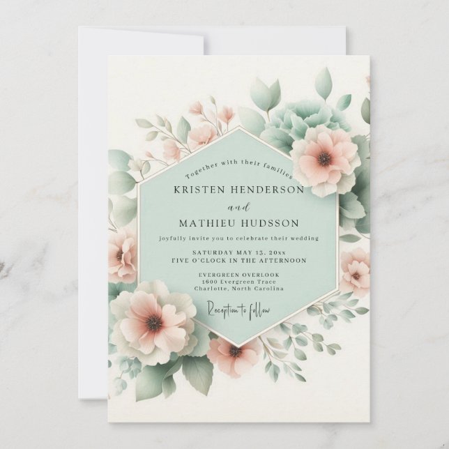 Pastel Peach Floral Whimsy Wedding Invitation (Front)