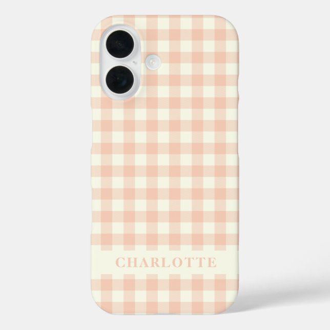 Pastel Peach Gingham Buffalo Check Plaid Name   Case-Mate iPhone Case (Back)