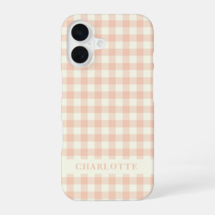 Pastel Peach Gingham Buffalo Check Plaid Name iPhone 16 Case