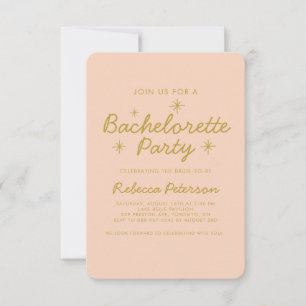 Pastel Peach Golden Typography Bachelorette Party Invitation