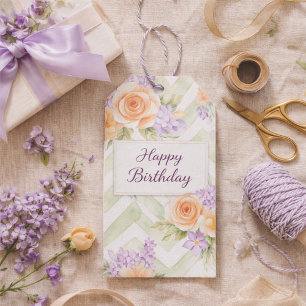 Pastel Peach Lavender Floral Sage Chevron Gift Tags