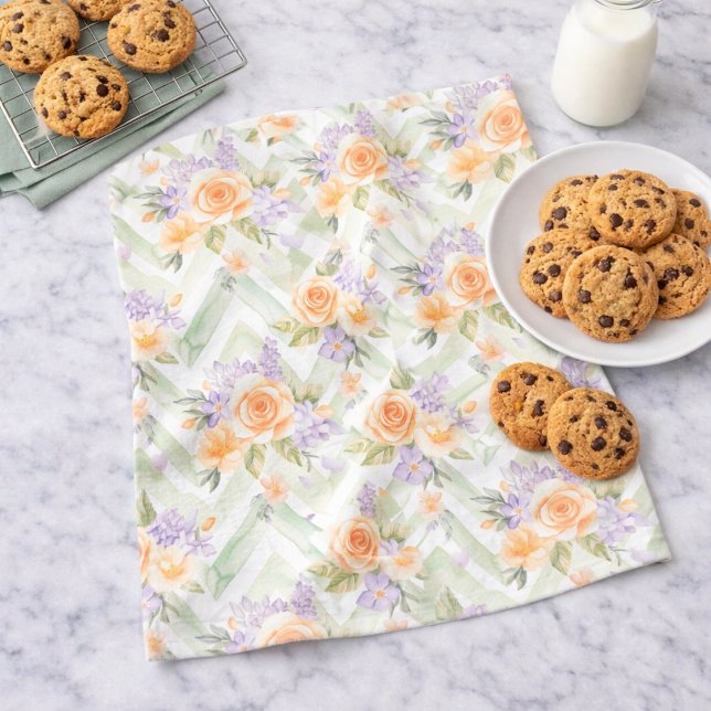 Pastel Peach Lavender Sage Floral Kitchen Towel (Creator Uploaded)