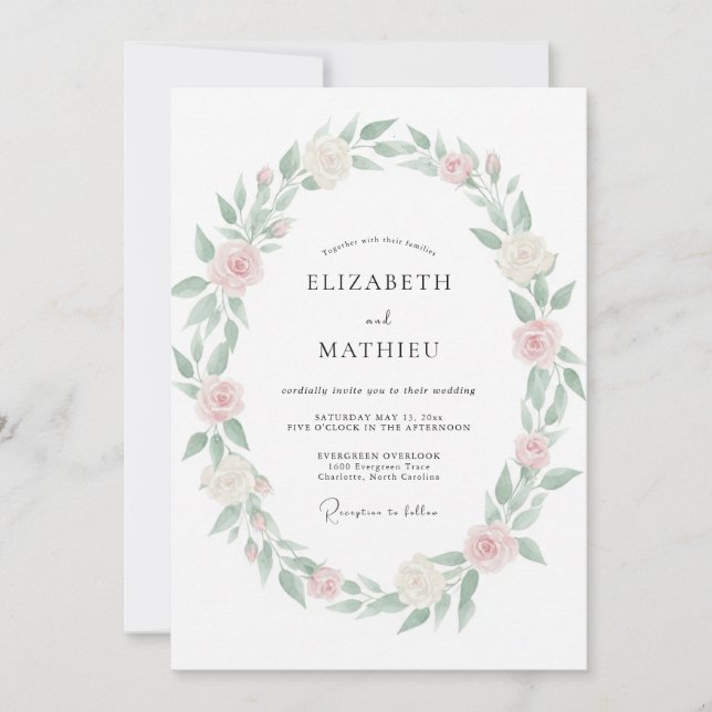 Pastel Peach Leafy Wedding Invitation (Front)