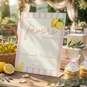 Pastel Peach Lemon Stripes Bridal Shower Favours Pedestal Sign