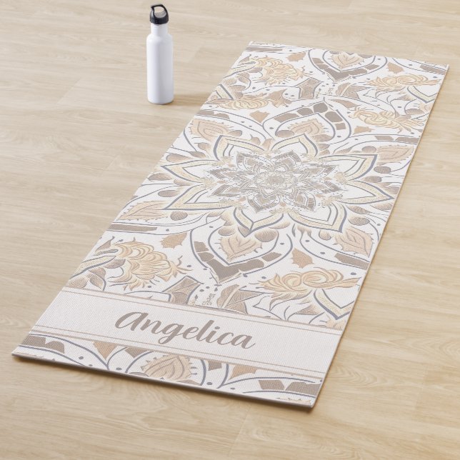 Pastel Peach Mandala Yoga Mat with Custom Name (In Situ)