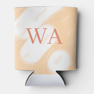 Pastel peach orange white monogram retro bold name can cooler