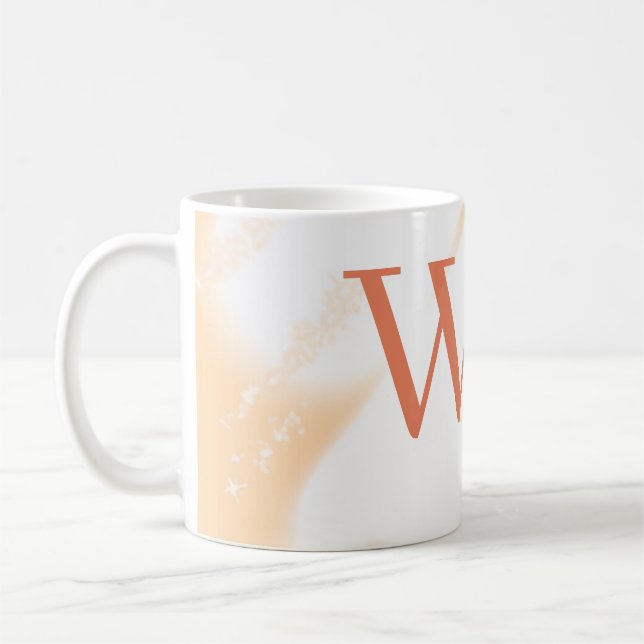 Pastel peach orange white monogram retro bold name coffee mug (Left)