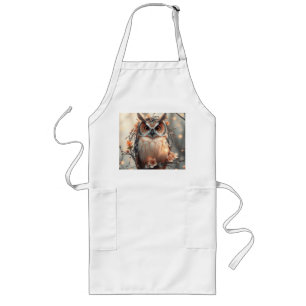 Pastel Peach Owl with Flowers and Twigs Long Apron
