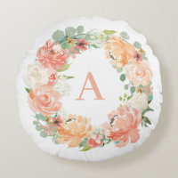Pastel Peach Peonies Eucalyptus Wreath Monogram 