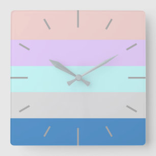 pastel peach purple mint grey blue colour block square wall clock
