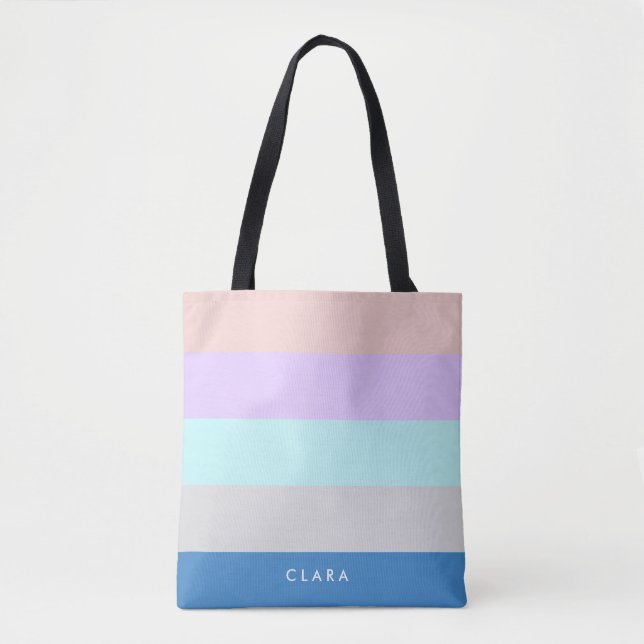 pastel peach purple mint grey blue colour block tote bag (Front)