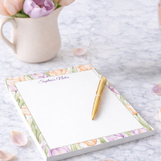 Pastel Peach Purple Spring Floral Name Notepad