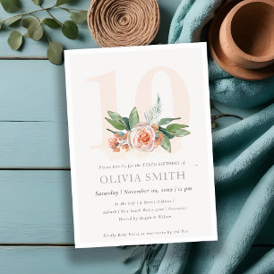 Pastel Peach Rose Floral Bunch 10 Birthday Invite