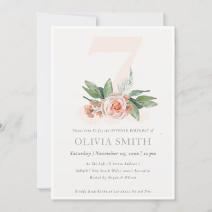 Pastel Peach Rose Floral Bunch 7th Birthday Invite