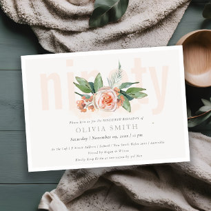 Pastel Peach Rose Floral Bunch 90 Birthday Invite
