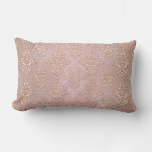 Pastel Peachy Damask Lumbar Cushion