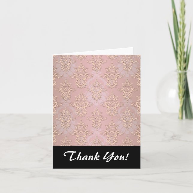 Pastel Peachy Damask Thank You Card (Front)