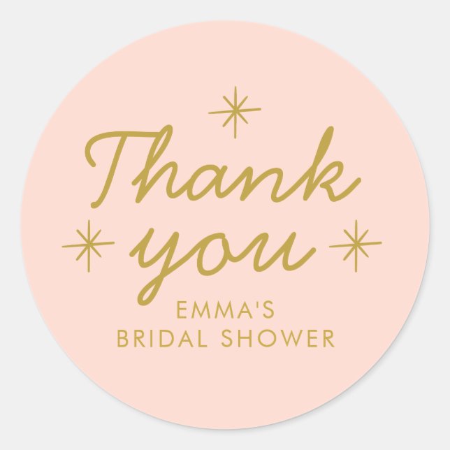 Pastel Peachy handwritting Bridal Shower Classic Round Sticker (Front)