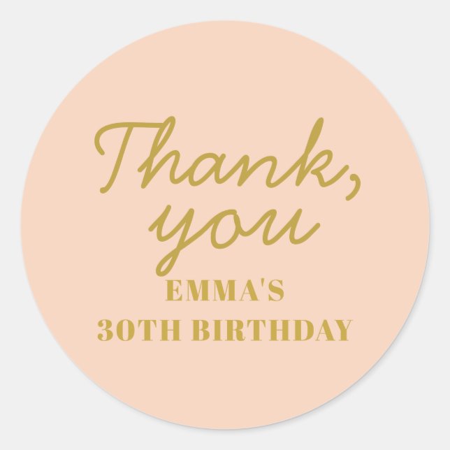 Pastel Peachy Hello Thirty Birthday  Square Sticke Classic Round Sticker (Front)