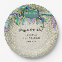 Pastel Peacock Art Nouveau Birthday Paper Plate