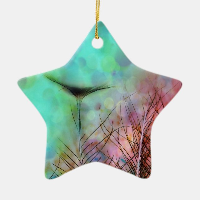 Pastel Peacock Feathers Ceramic Tree Decoration (Front)