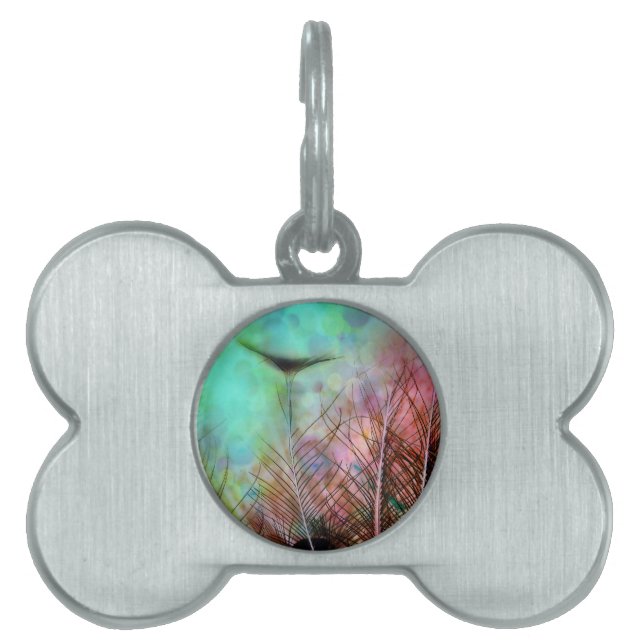 Pastel Peacock Feathers Pet Name Tag (Front)