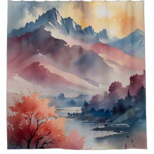 Pastel Peaks and Calm Waters Shower Curtain