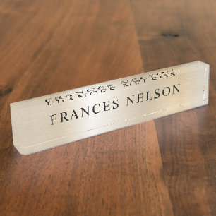 Pastel Pearl Gold Glam Metallic Look Stylish Serif Nameplate