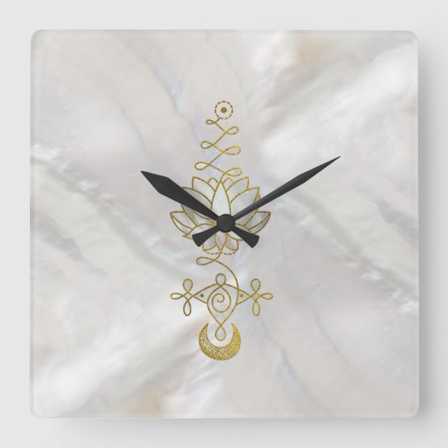 Pastel Pearl Unalome Lotus Symbol Square Wall Clock (Front)