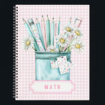 Pastel Pencils | Math Notebook<br><div class="desc">This design features a cup of pencils on a pink and white gingham  background. You can personalise with your subject</div>