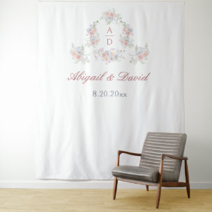 Pastel Peonies Frame Wedding Monograms Backdrop Tapestry