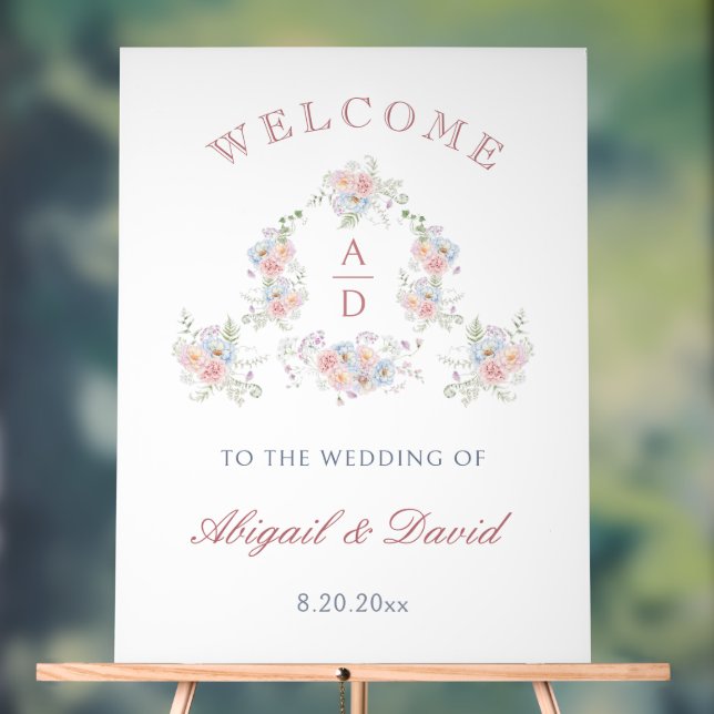 Pastel Peonies Frame Wedding Monograms Welcome Acrylic Sign (Neutral)