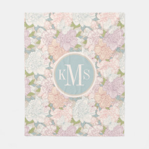 Pastel Peony & Butterfly Flower Pattern Fleece Blanket