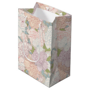 Pastel Peony & Butterfly Flower Pattern Medium Gift Bag