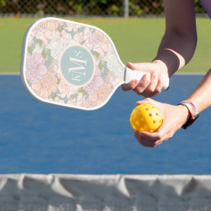 Pastel Peony & Butterfly Flower Pattern Pickleball Paddle