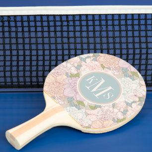 Pastel Peony & Butterfly Flower Pattern Ping Pong Paddle