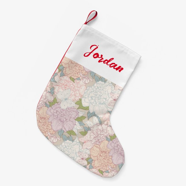Pastel Peony & Butterfly Flower Pattern Small Christmas Stocking (Front (Hanging))