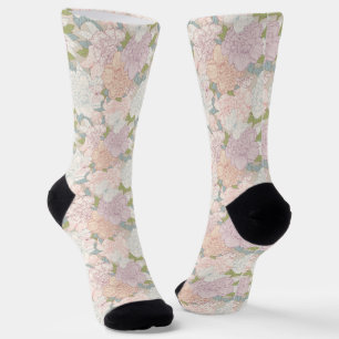 Pastel Peony & Butterfly Flower Pattern Socks
