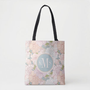 Pastel Peony & Butterfly Flower Pattern Tote Bag