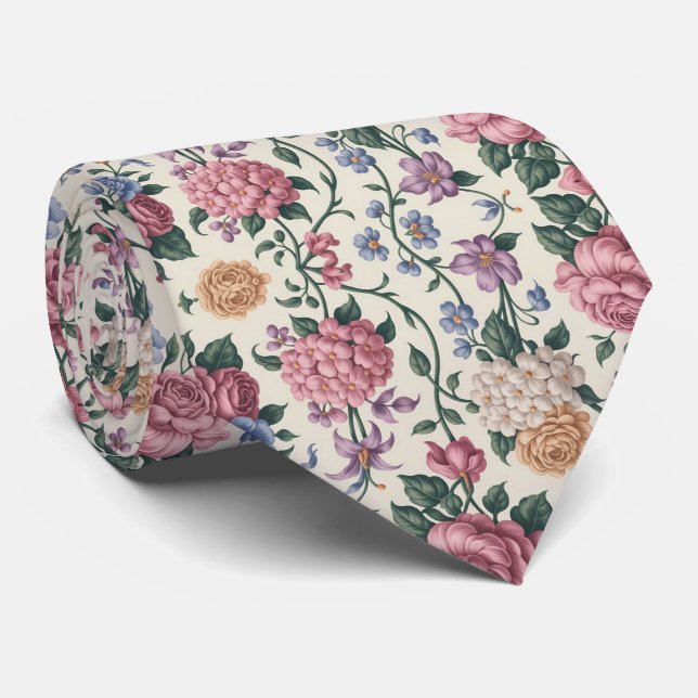 Pastel Peony Floral Tie (Rolled)