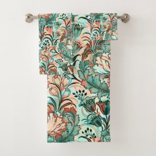 Pastel Peony Tulip Crocus William Morris Pattern Bath Towel Set