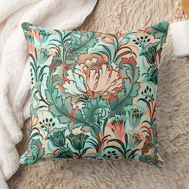 Pastel Peony Tulip Crocus William Morris Pattern Cushion (Blanket)
