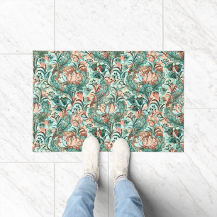 Pastel Peony Tulip Crocus William Morris Pattern Doormat
