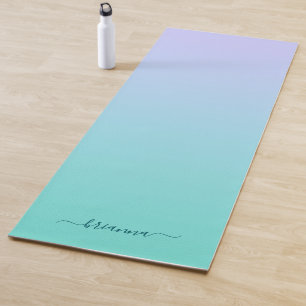 Pastel Periwinkle Turquoise Ombre Script Name Yoga Mat