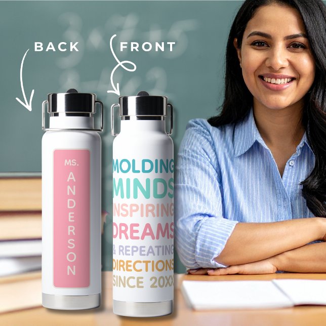 Pastel Personalised Teacher Quote Water Bottle (Creator Uploaded)