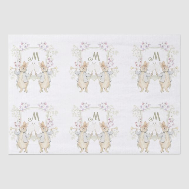 Pastel Peter the Rabbit Monogram Twins Baby Shower Tissue Paper (Front)