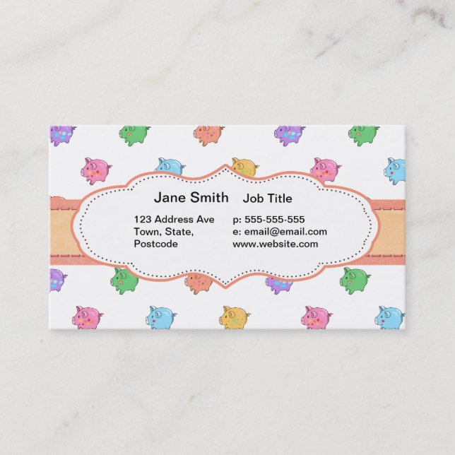 Pastel Pig Pattern Business Card (Front)